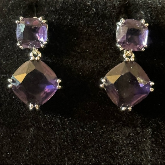 4 Ct Cushion Cut Simulated Amethyst Drop Dangle 14K White Gold Plated Earrings - Picture 10 of 11